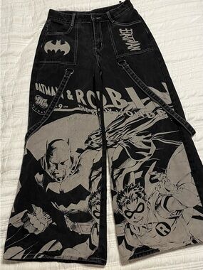 ROMWE Black & Gray Batman Graphic Wide Leg Jeans